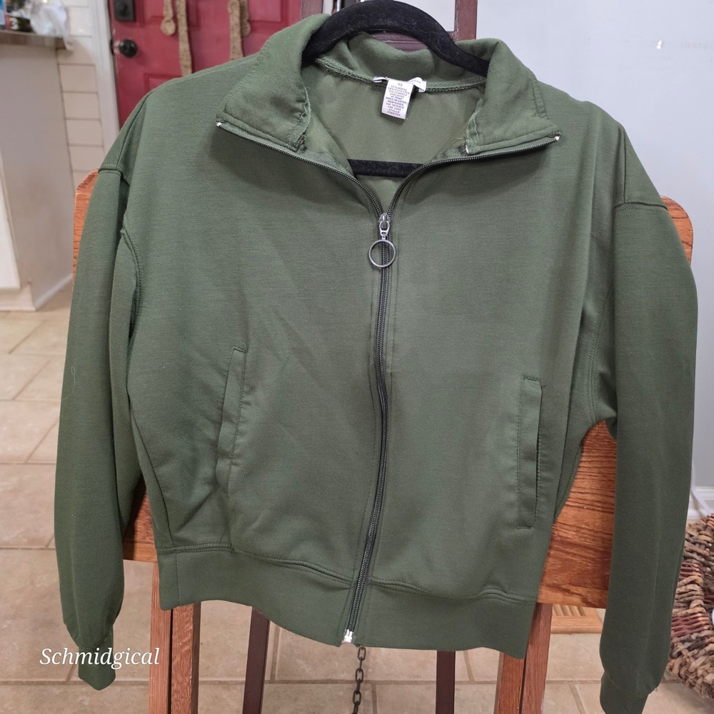 Better Together Olive Green Full Zip Mock Neck Sweatshirt Jacket XS STK9745